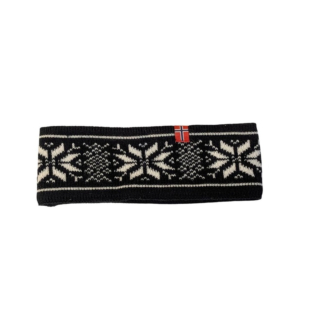 Norge Snowflake Knit Headband Black Fleece Lined Ear Warmer Flag Ski Unisex